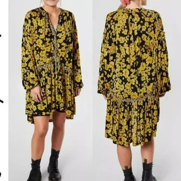 Free People Love Letter Floral Tunic Boho Oversized Blouse Top Dress - Picture 3 of 12